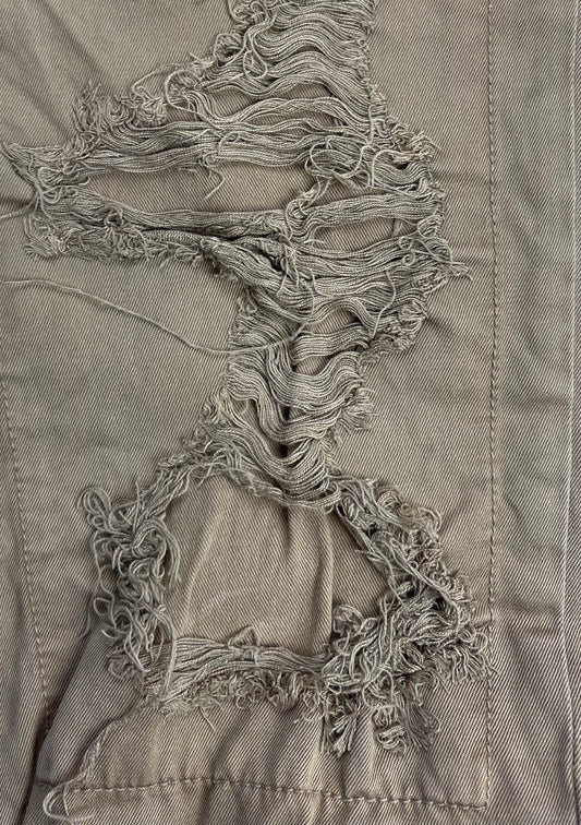 Semantic Design Distressed Wide Cut Washed Brown Denim