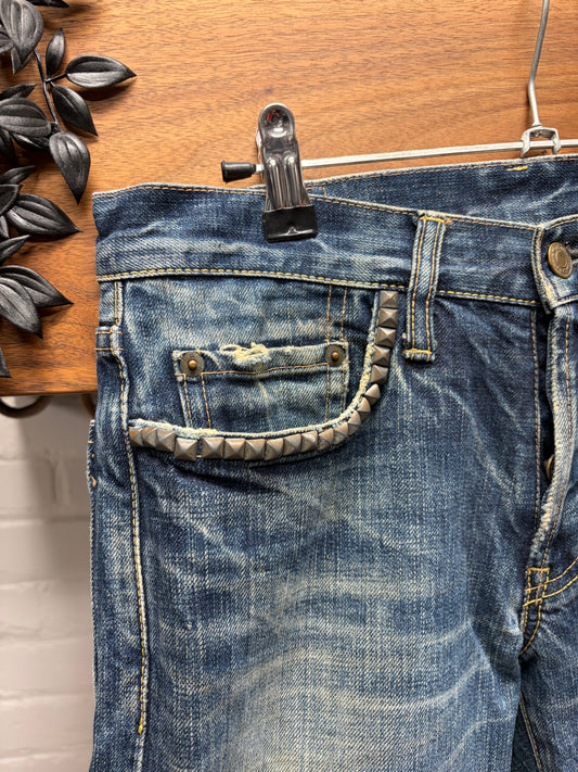 Hysteric Glamour Studded Raw Washed Blue Skinny Jeans