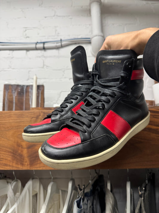 Saint Laurent SL/01 Court Red/Black Leather High Top Sneakers