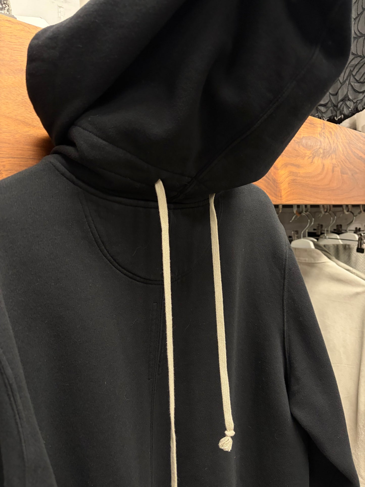 Rick Owens ‘Granville’ Black Reverse Drawstring Hoodie
