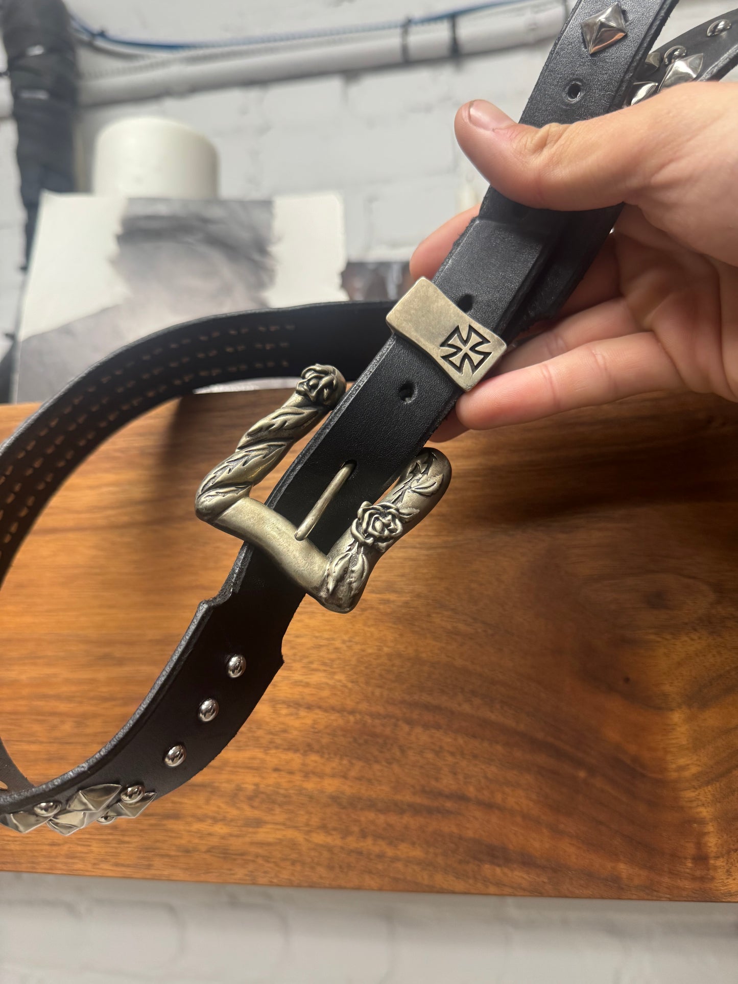 Enfants Riches Deprimes Double Studded Black Leather Western Belt