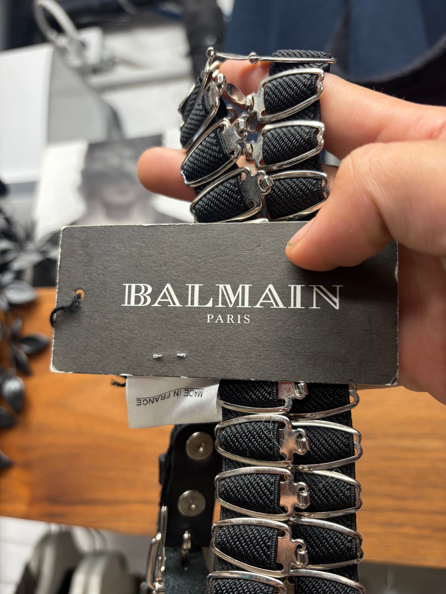 Balmain ‘Double Stack’ Silver/Black Leather Elasticated Belt