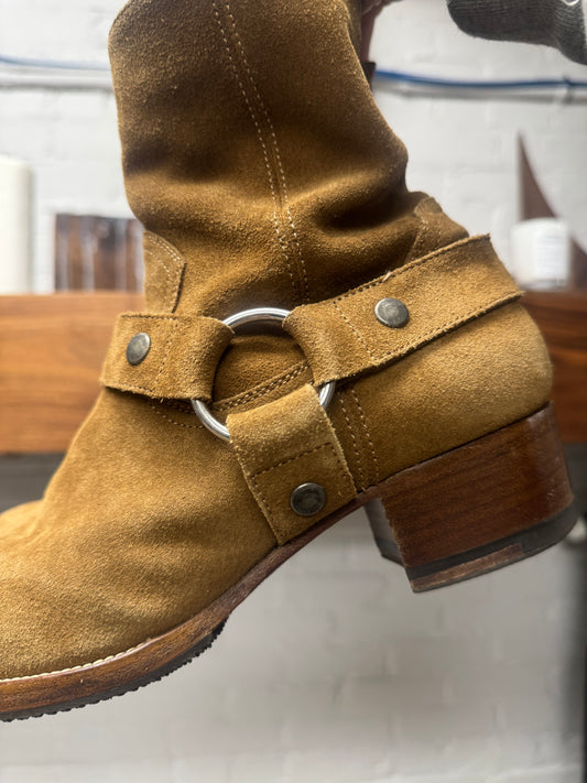 Saint Laurent ‘Wyatt’ Brown Suede Harness Boots