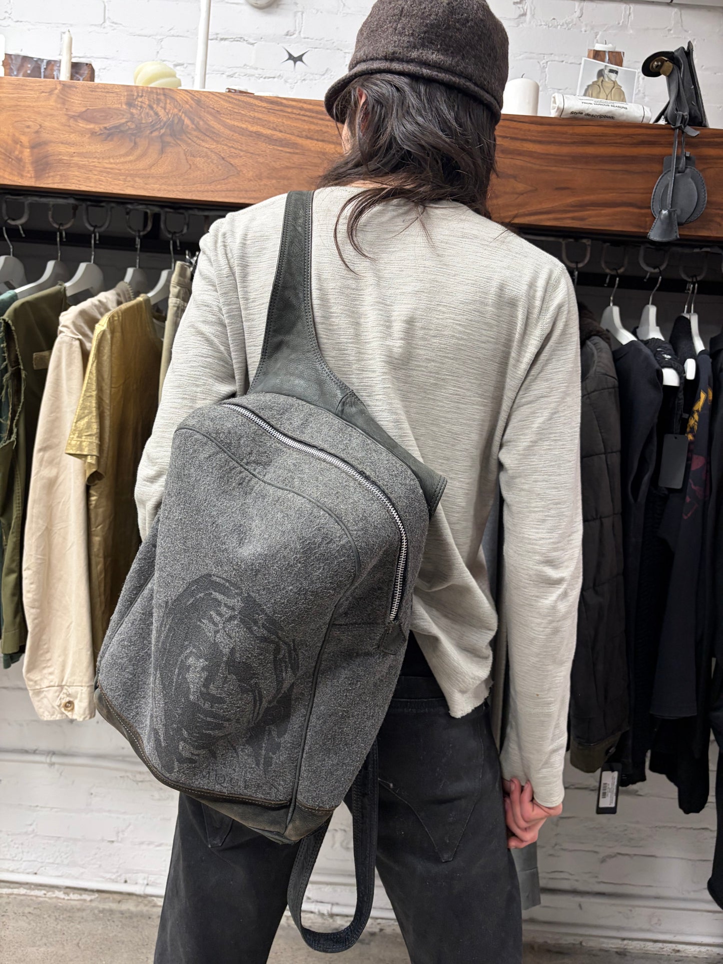 AW1996 Alexander McQueen ‘Life is Pain’ Wool/Leather Strap Backpack