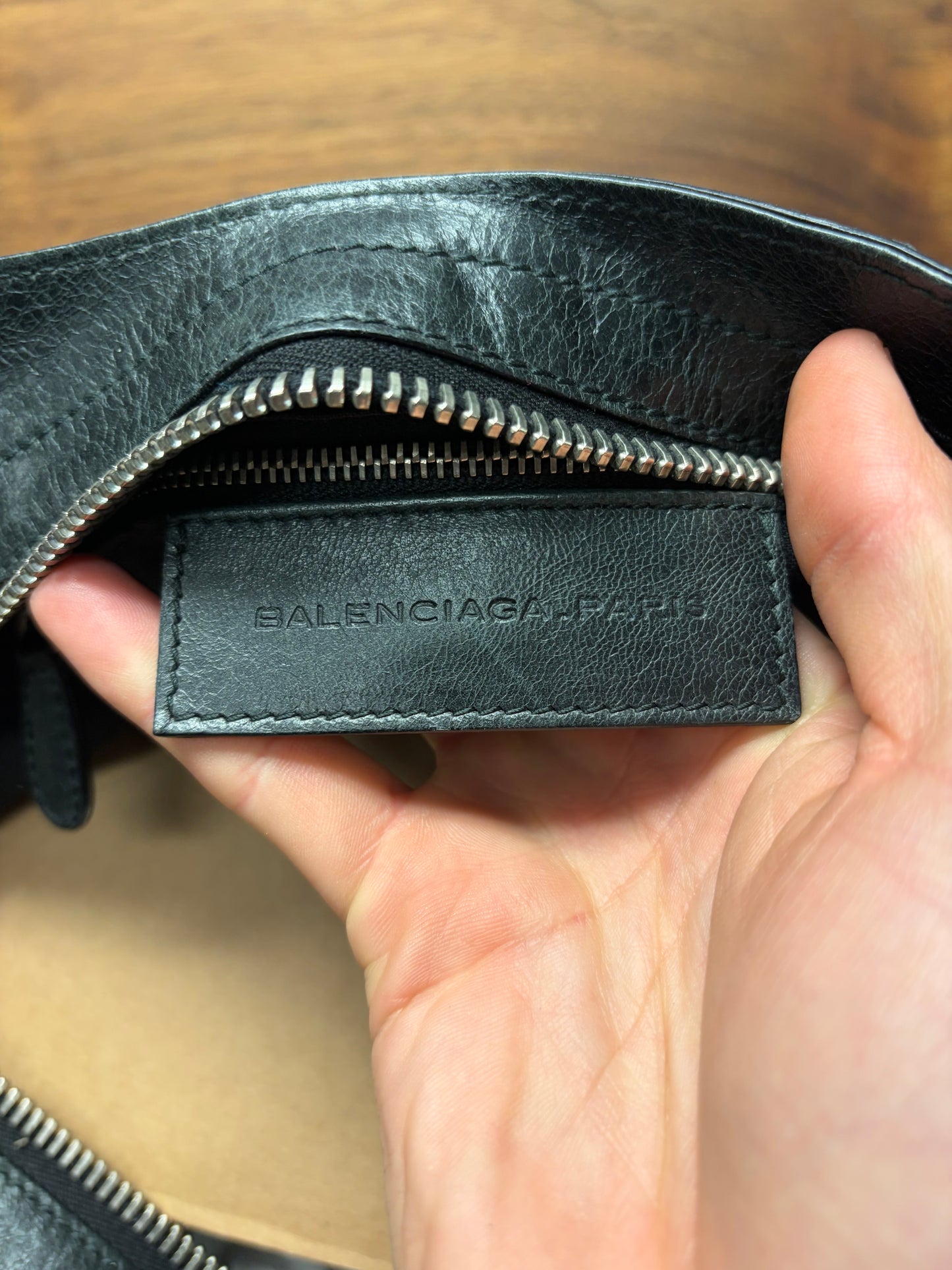 Balenciaga Black Leather ‘Giant City Bag’ with Silver Hardware and Crossbody Strap