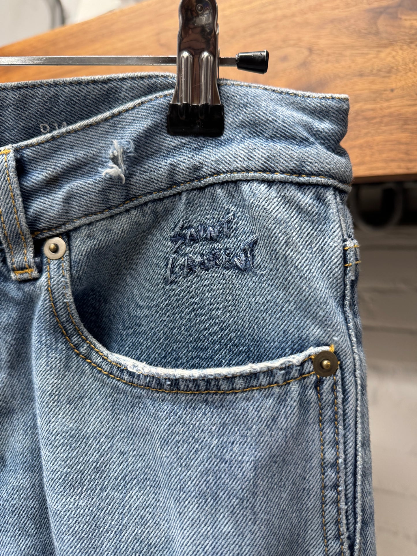 2017 Saint Laurent Pocket Logo ‘D14’ Distressed Blue Denim