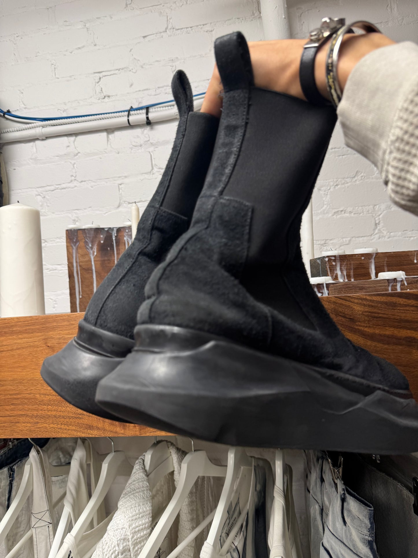 Rick Owens ‘Abstract Sole’ Black Canvas High Cut Boots