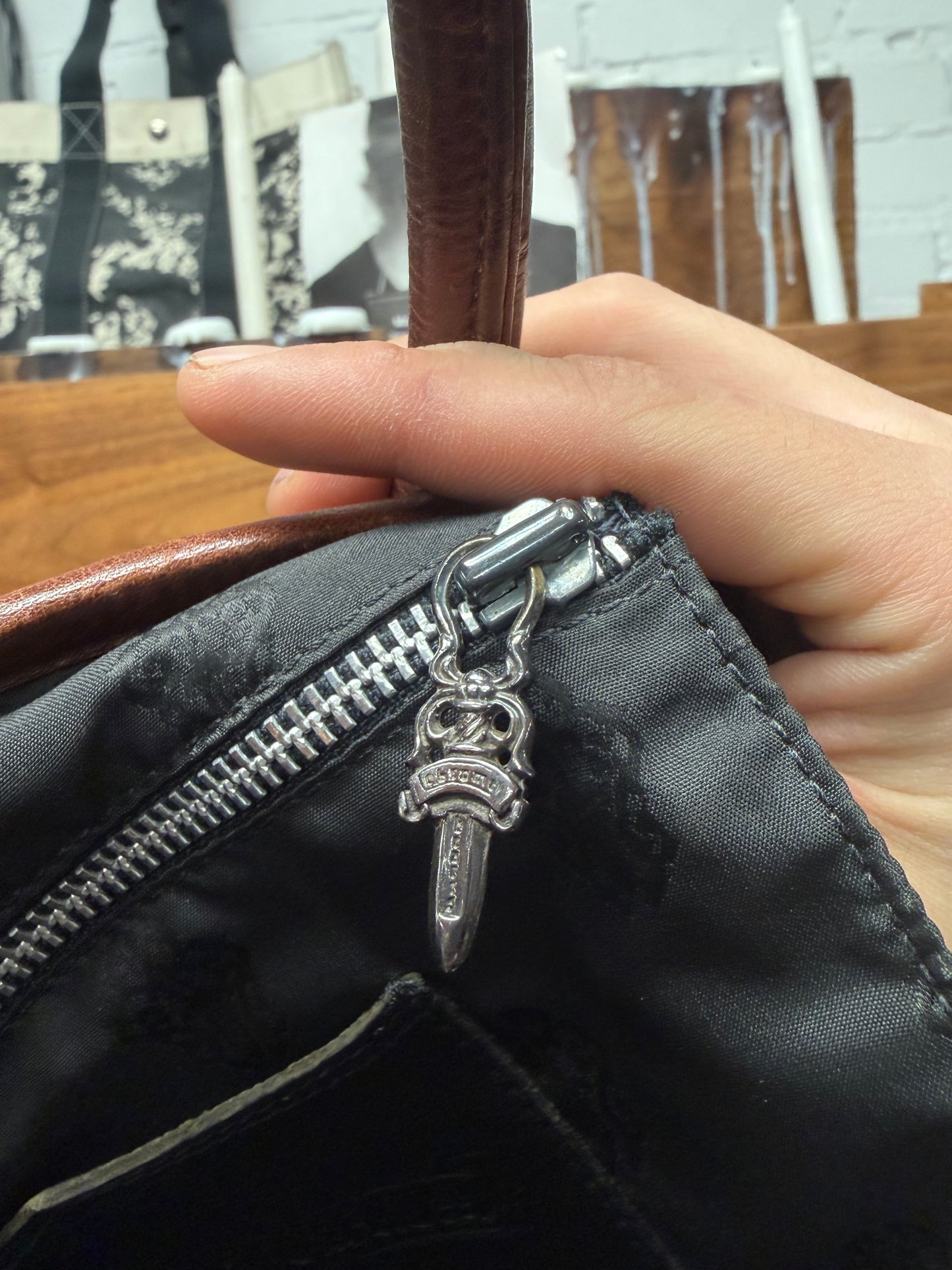 Chrome Hearts Shearling Leather Cross Patch Tote Bag