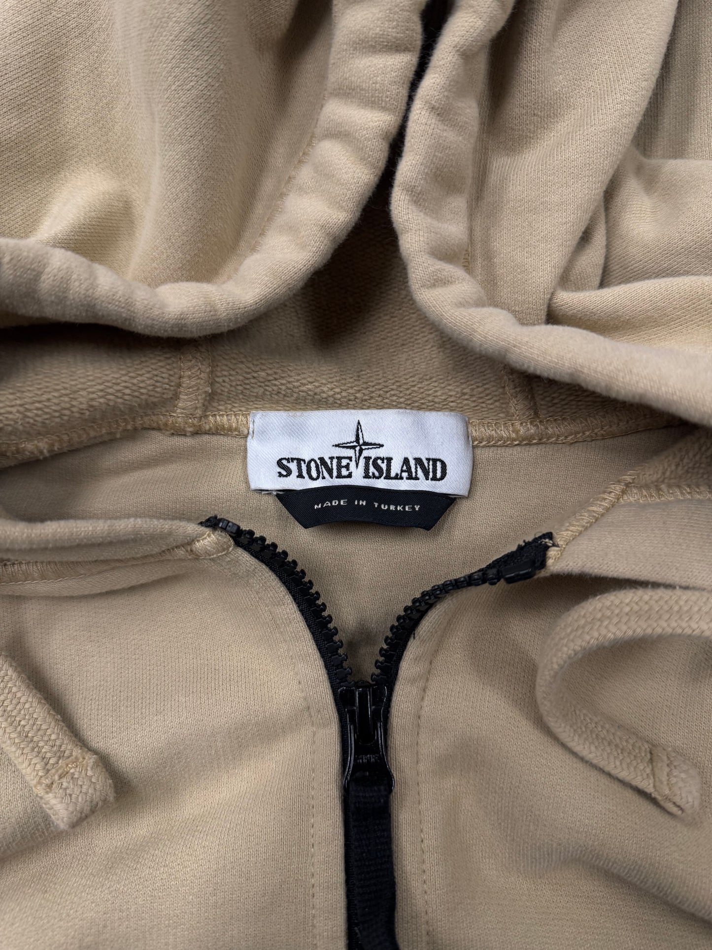 Stone Island ‘Sand’ Brown Badge Logo Zip Up Hoodie