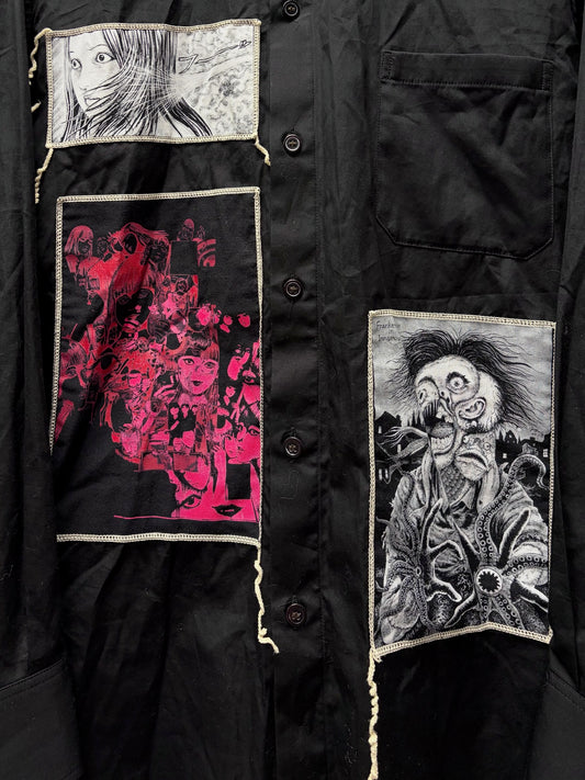 Yohji Yamamoto ‘Junji Ito’ Uzumaki Black Patchwork S’Yte Button Up Shirt