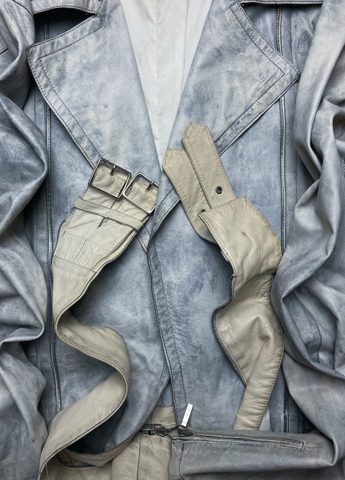 2000s Jil Sander Raw White Calfskin Leather Biker Jacket