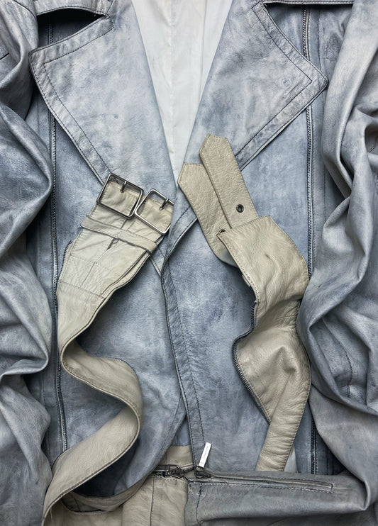 2000s Jil Sander Raw White Calfskin Leather Biker Jacket