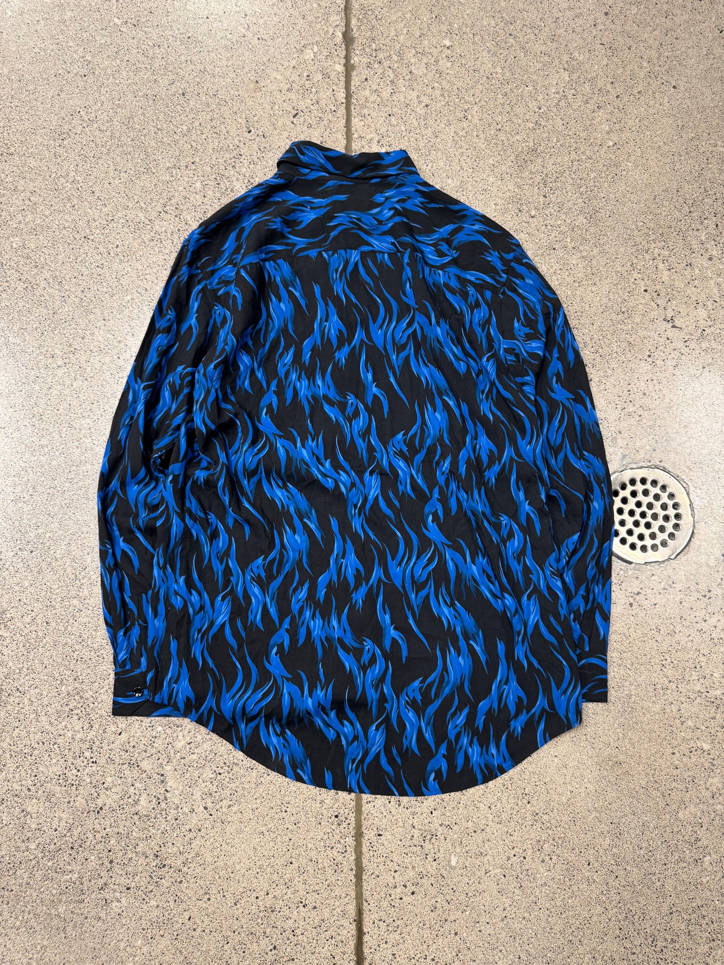 SS2017 Saint Laurent ‘Blue Flame’ Silk Button Down Shirt