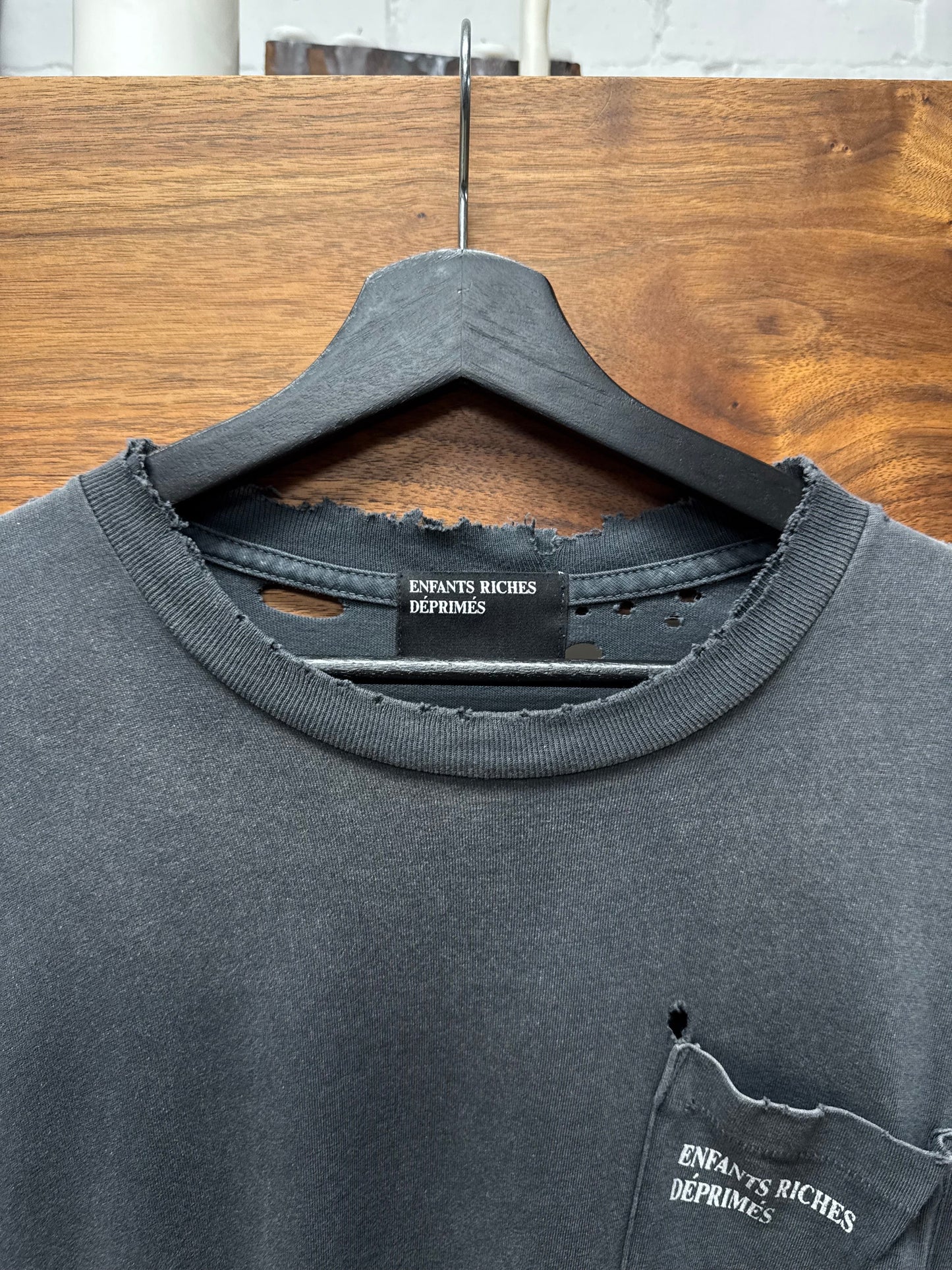 Enfants Riches Deprimes ‘Single Stitch’ Pocket Logo Faded Black Graphic T-Shirt
