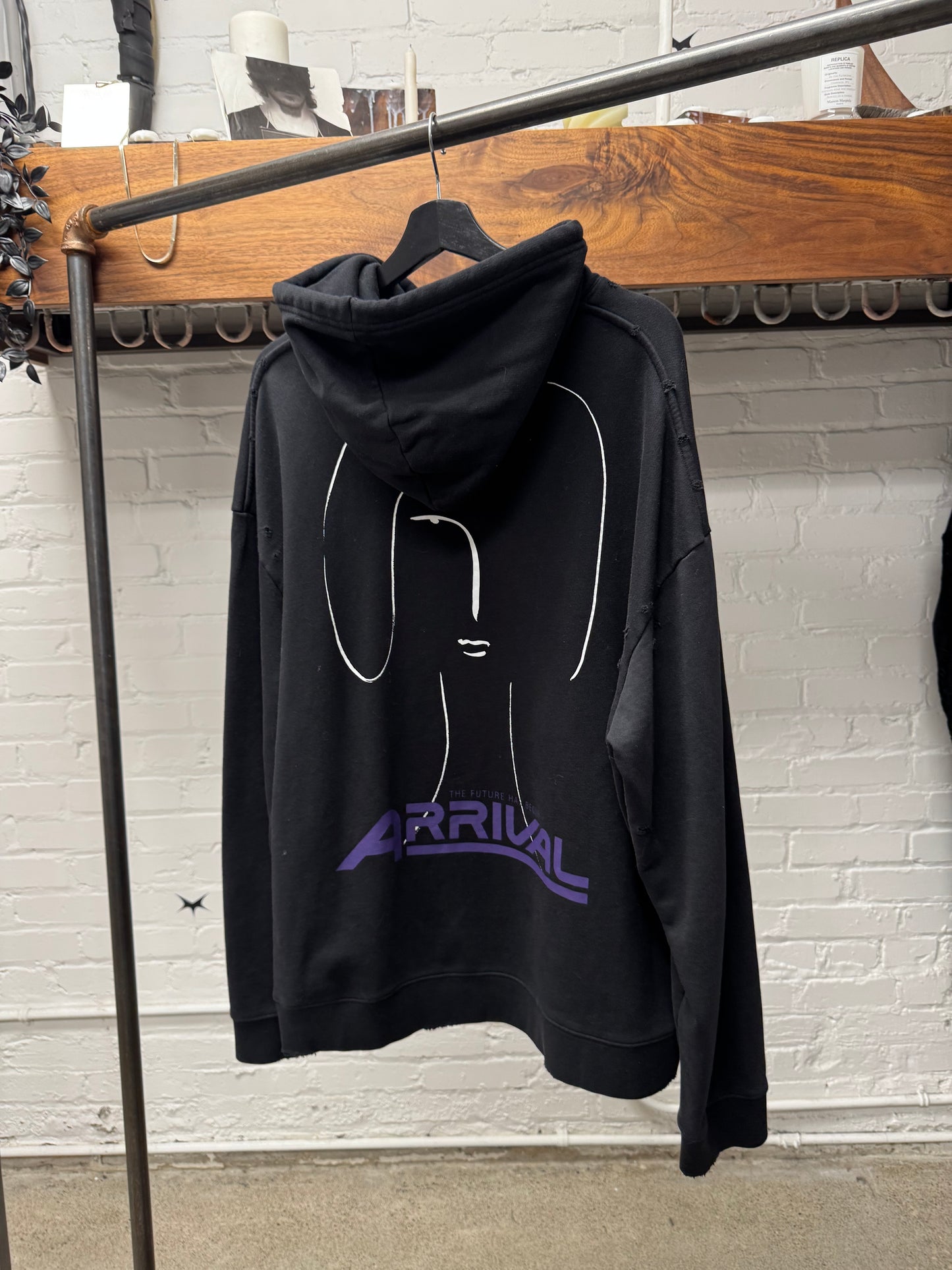 AW2020 Raf Simons ‘Arrival’ Black/Purple Distressed Pullover Hoodie