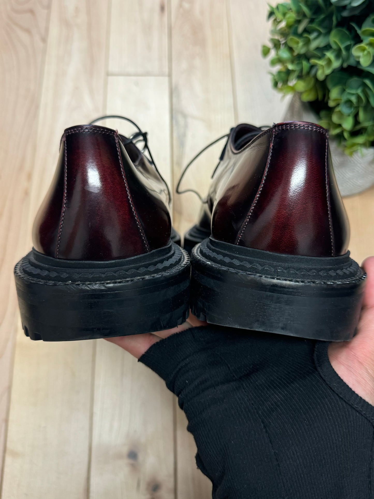Burberry Burgundy Leather ‘Creeper’ Platform Loafers