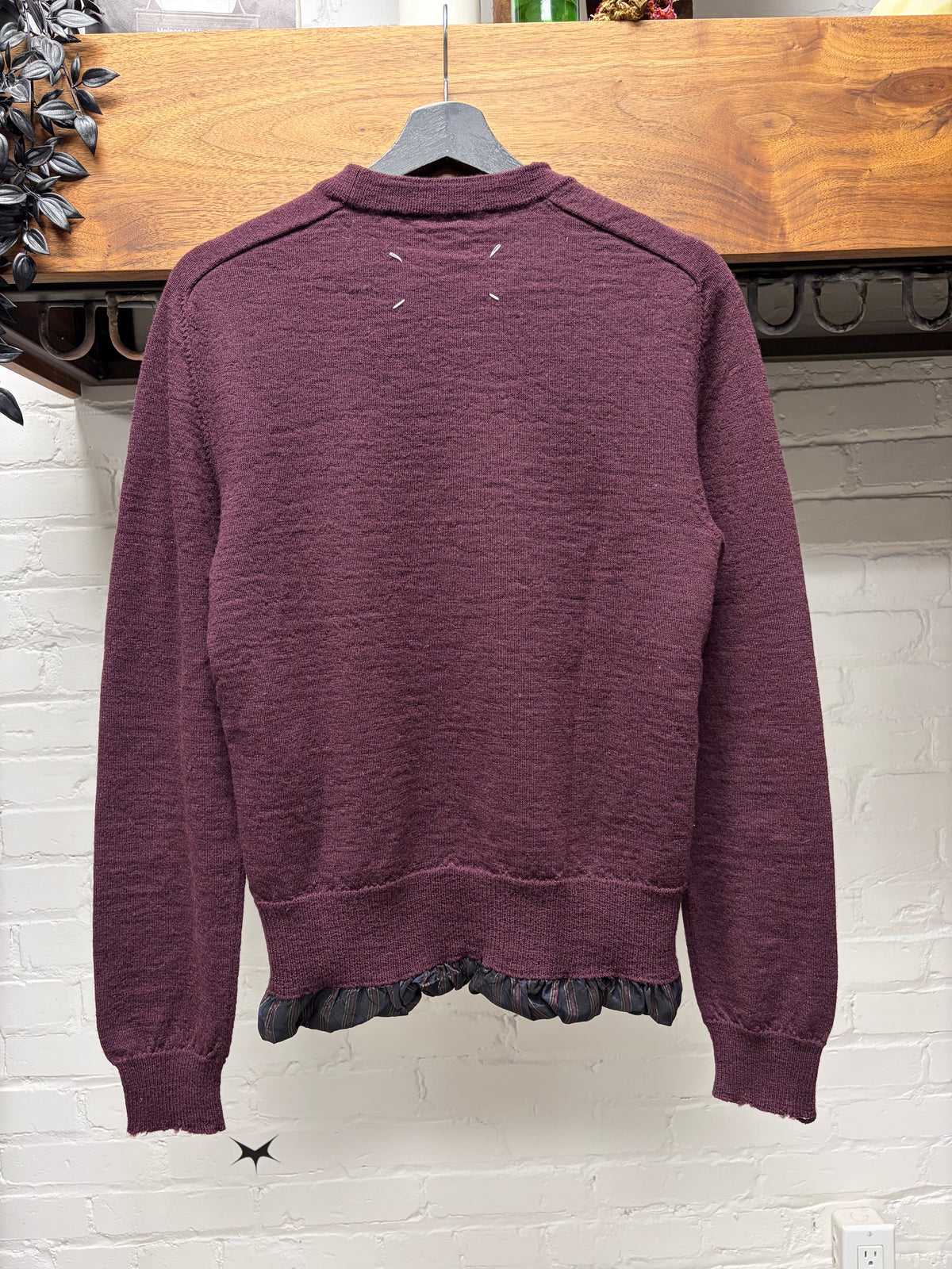 2022 Maison Margiela Distressed Wool Layered Pinstripe/Sienna Knit Sweater