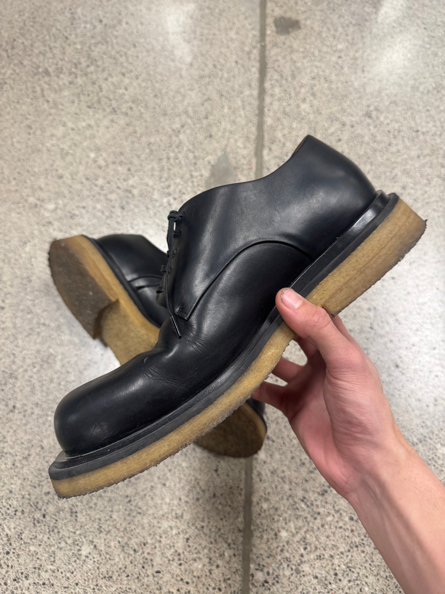 Bottega Veneta Crepe Sole Black Leather Derbies
