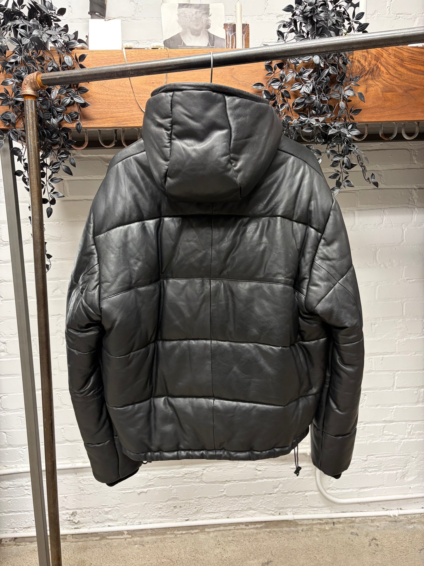 Alexander McQueen Lambskin Leather Black Puffer Jacket