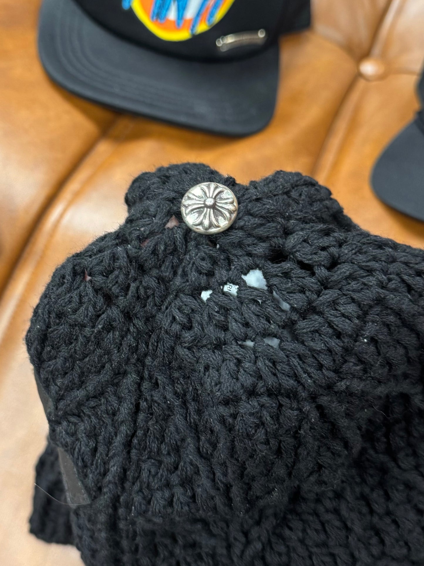 Chrome Hearts Cashmere Leather Cross Patch Knit Beanie