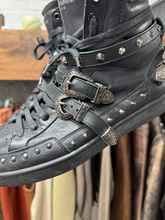 2014 Saint Laurent ‘SL08H’ Studded Buckle Strap High Top Sneakers