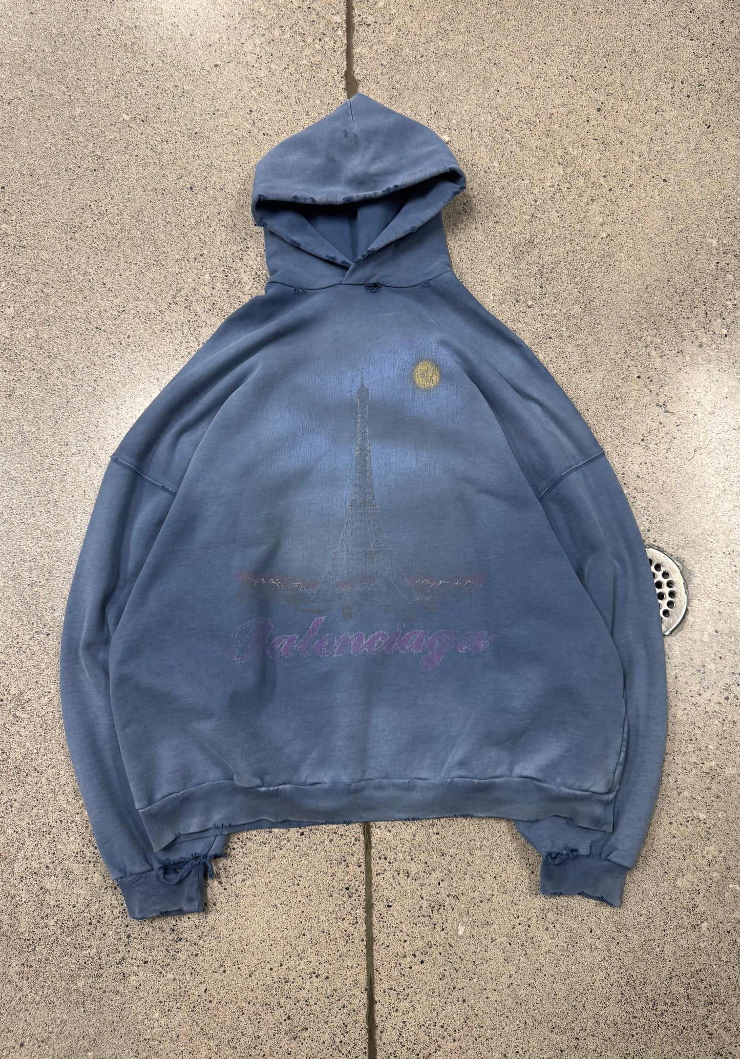 AW2023 Balenciaga ‘Paris Moon’ Faded Blue Hoodie