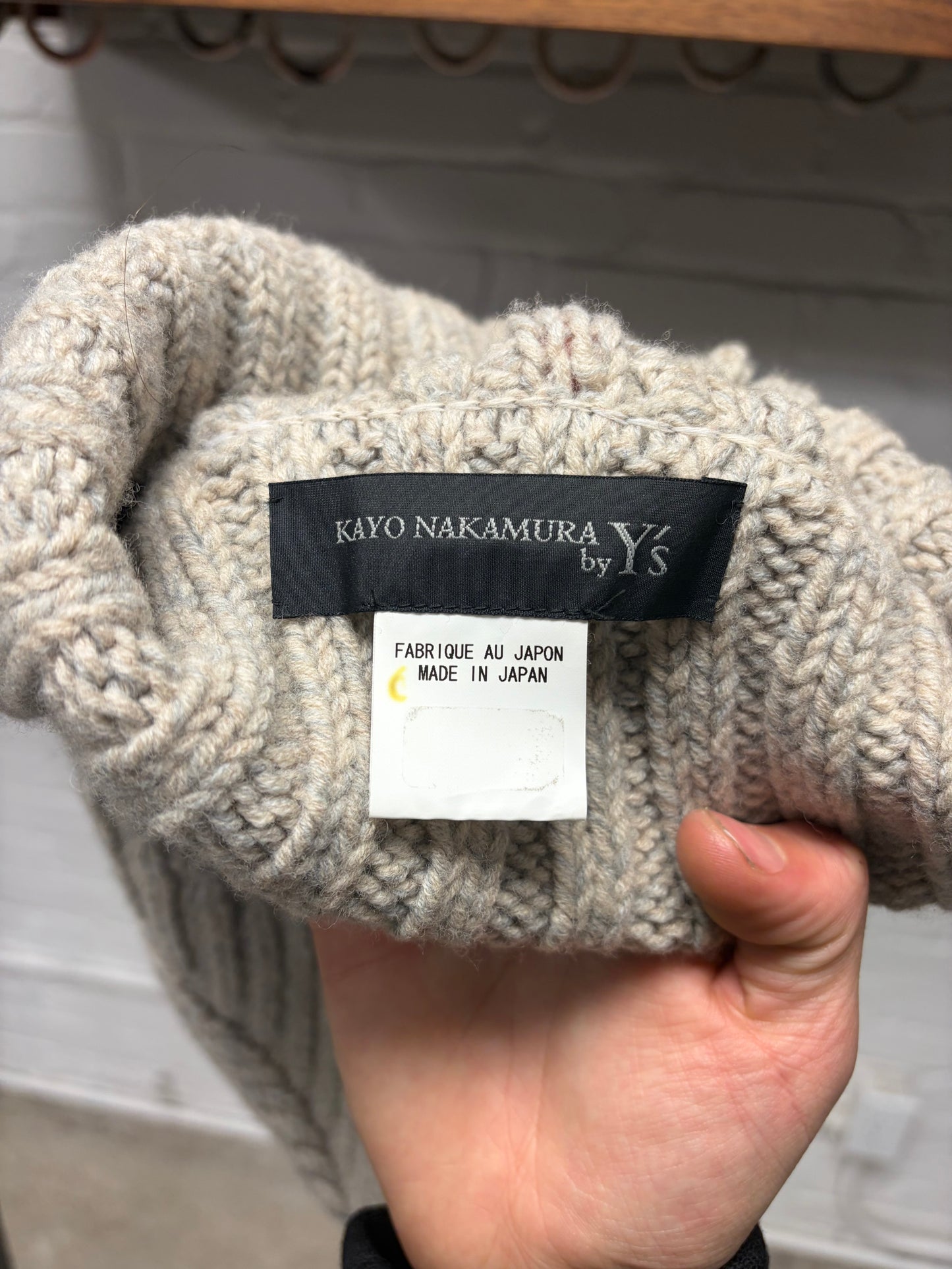 Yohji Yamamoto ‘Y’s’ Grey Cable Knit Wool Hooded Scarf
