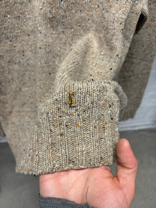 Saint Laurent Flocked Wool ‘YSL’ Pin Logo Knit Sweater
