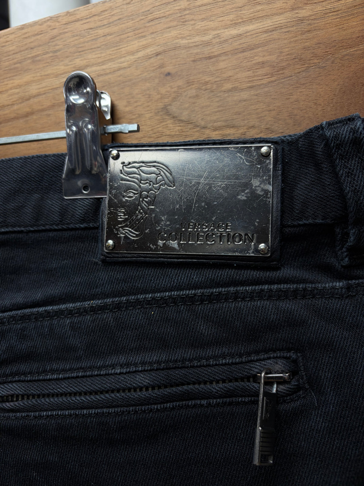 2000s Versace ‘Moto Knee’ Black Skinny Biker Jeans