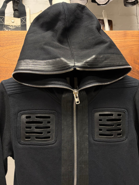 SS2014 Rick Owens ‘Vicious’ Leather Geometric/Tape Seam Gimp Full-Zip Hoodie