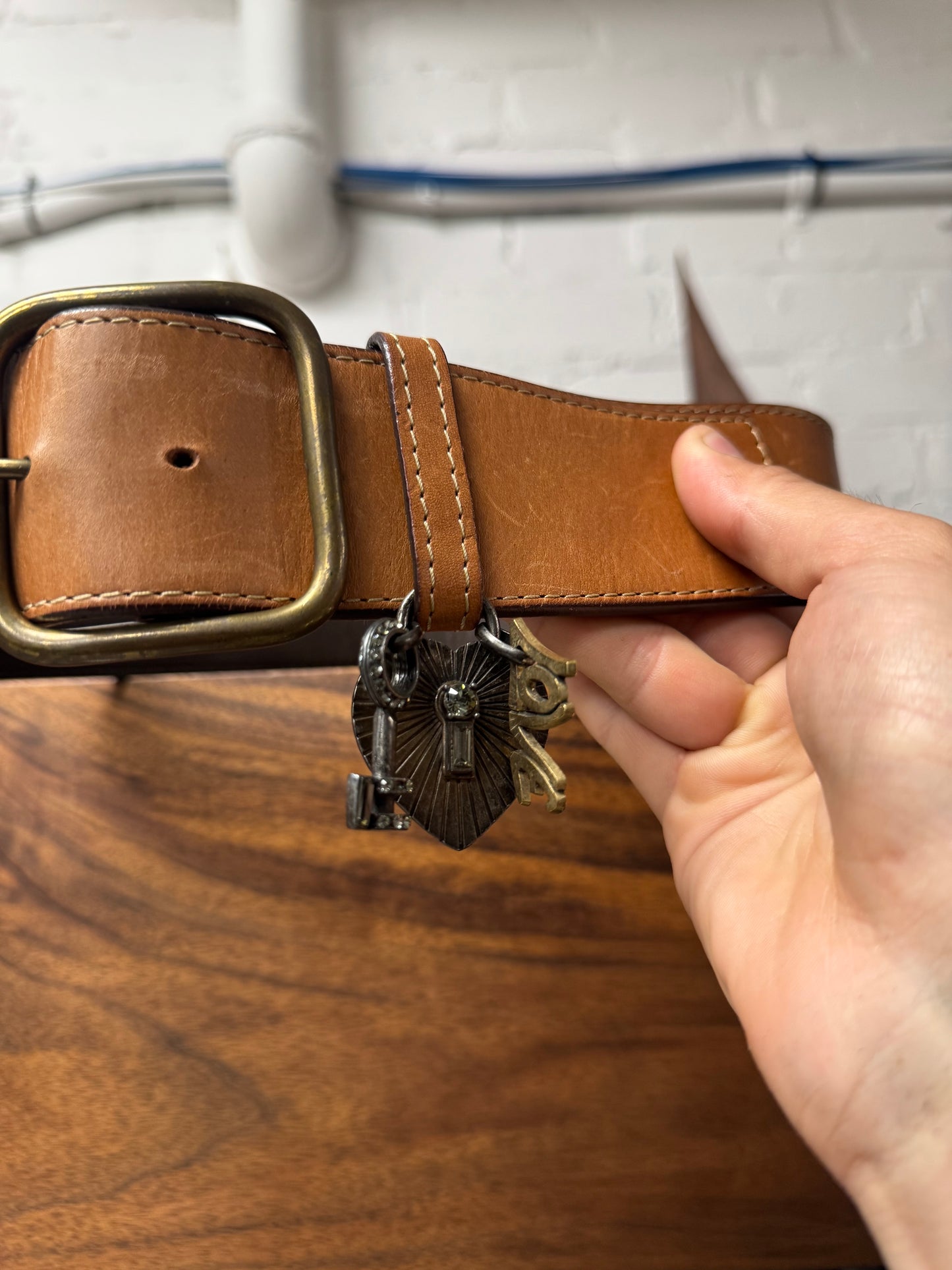 Lanvin Square Buckle Brown ‘Charm’ Leather Belt