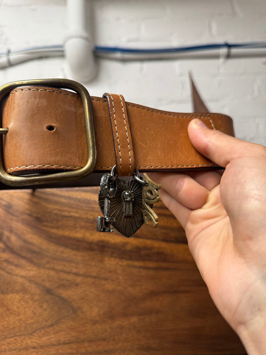 Lanvin Square Buckle Brown ‘Charm’ Leather Belt