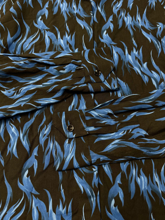 SS2017 Saint Laurent ‘Blue Flame’ Silk Button Down Shirt