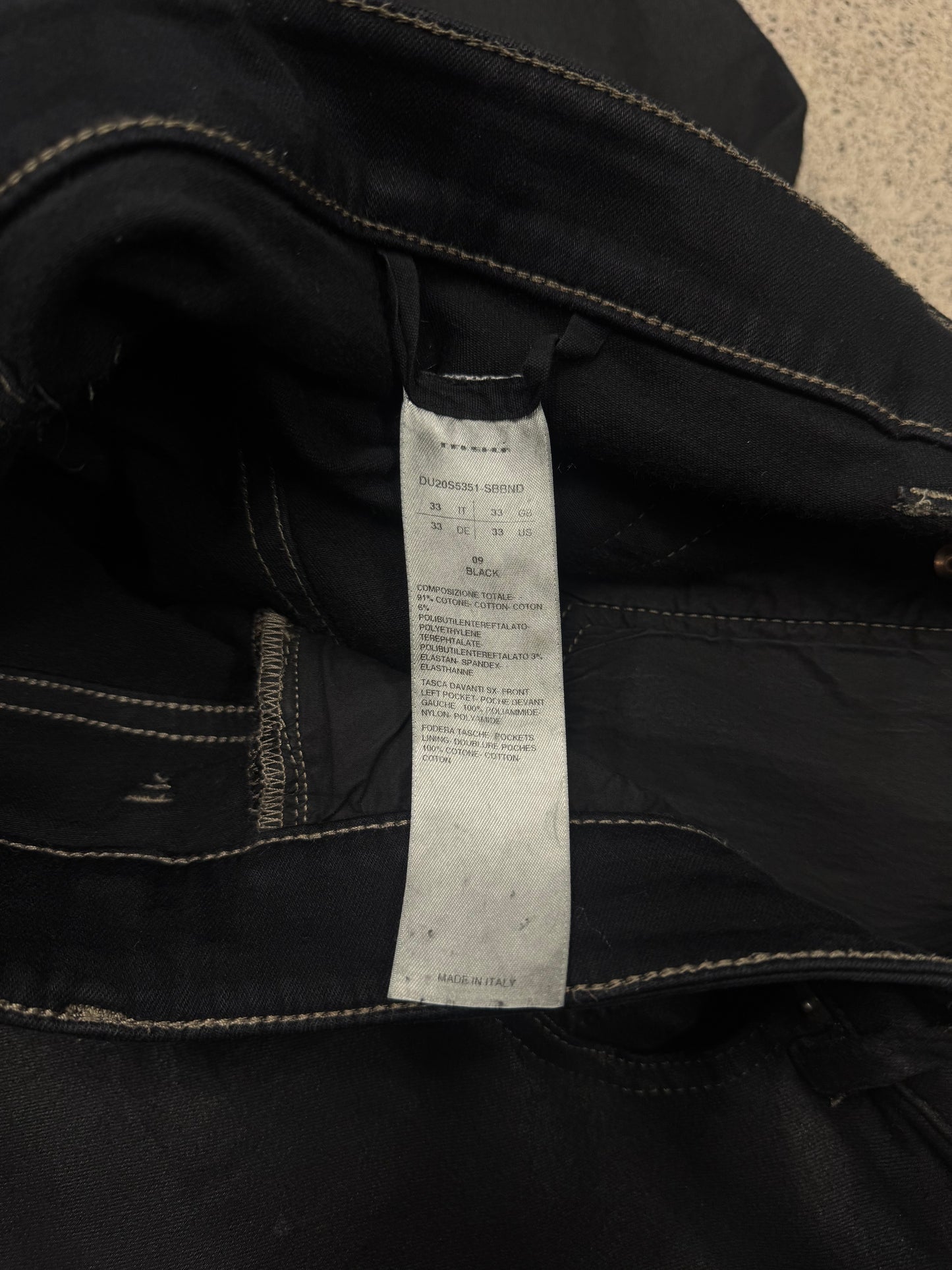 SS2020 Rick Owens ‘Collapsed Pocket’ Waxed Black Denim
