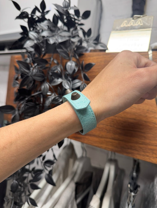 Balenciaga Studded ‘Teal’ Leather Snap Bracelet