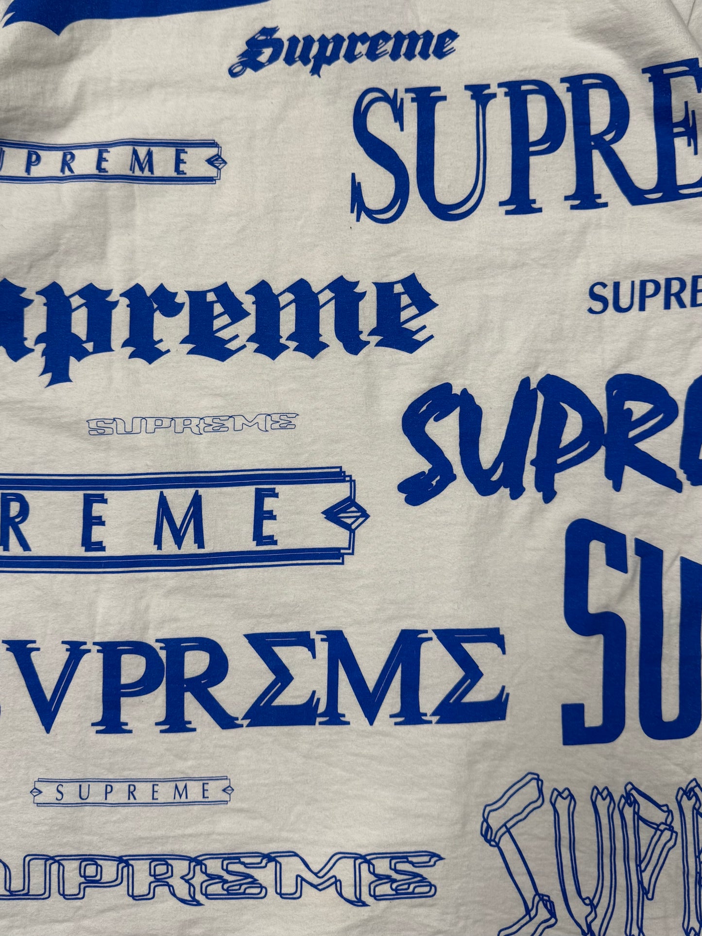 AW2020 Supreme Multi-Logo White/Blue Logo T-Shirt