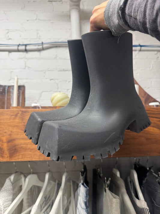 Balenciaga ‘Trooper’ Square Toe Rubber Combat Boots