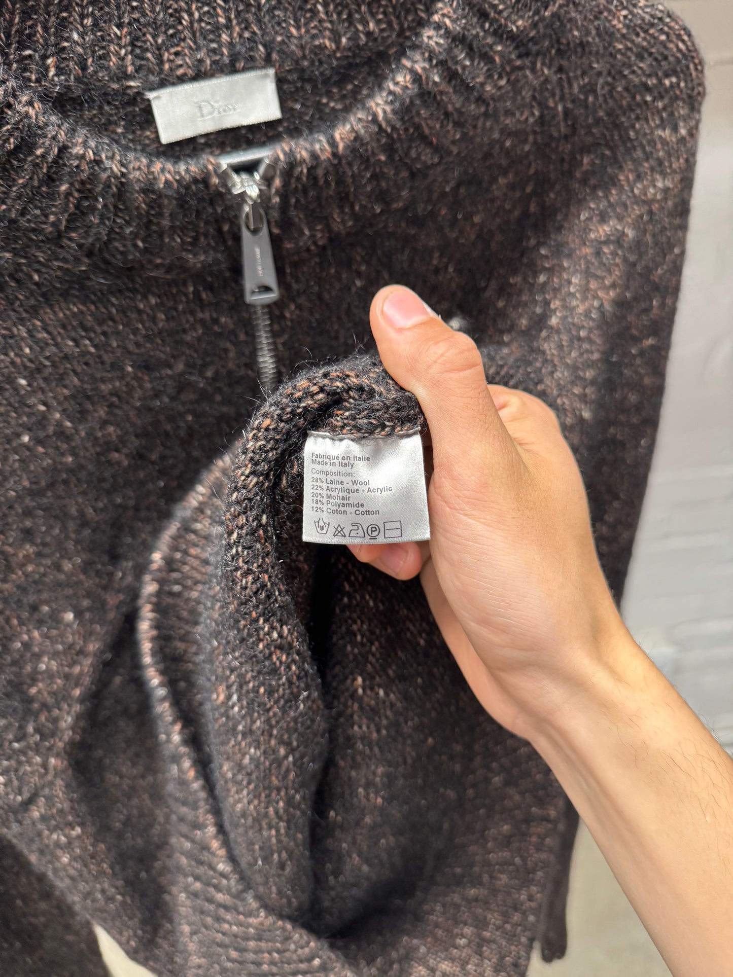 Dior Homme Speckled Brown Wool Quarter Zip Sweater