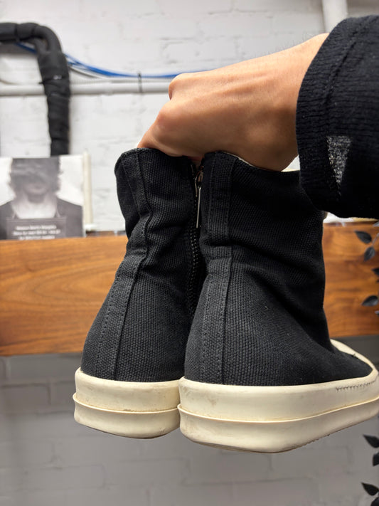 Rick Owens Black/Milk Canvas ‘Ramones’ High Top Sneakers