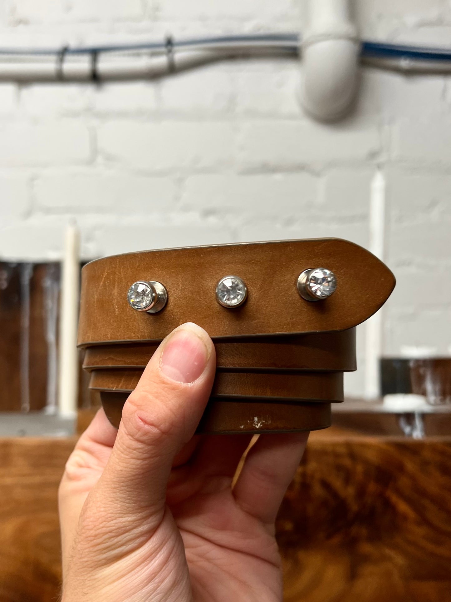 Maison Margiela Brown Leather ‘Gemstone’ Studded Belt