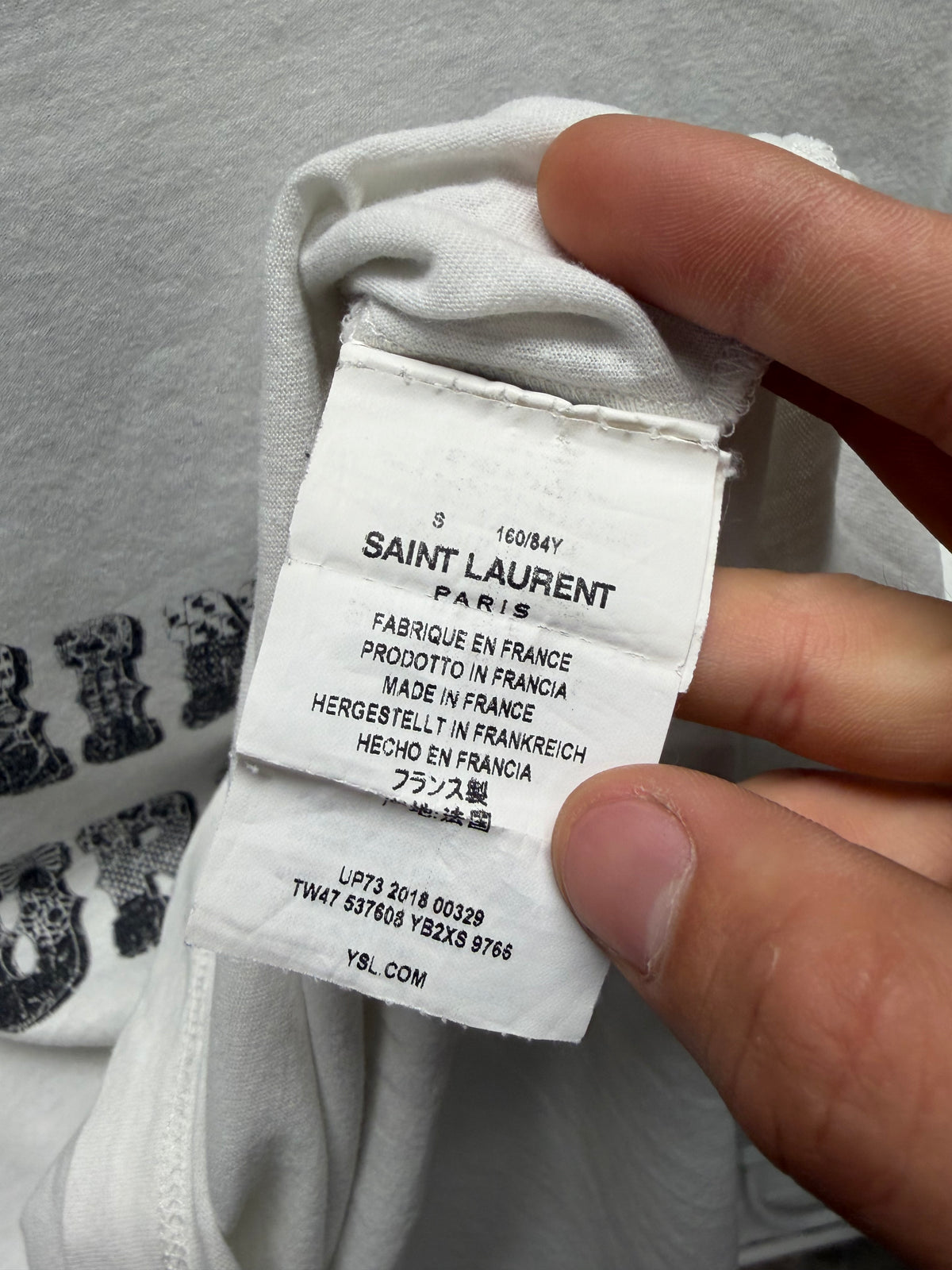 2018 Saint Laurent ‘Western’ Spellout Logo White Short Sleeve T-Shirt