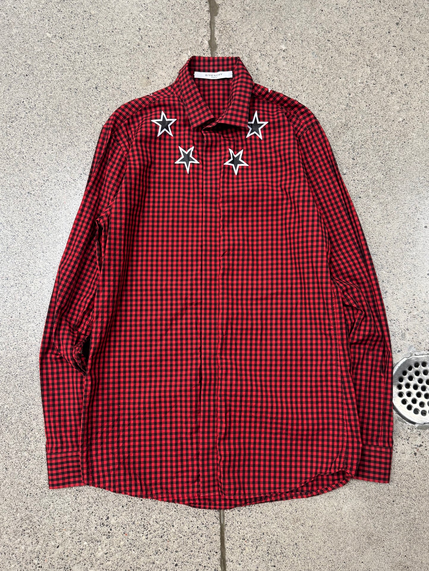 2010s Givenchy ‘Stars’ Red/Black Plaid Button Down Shirt