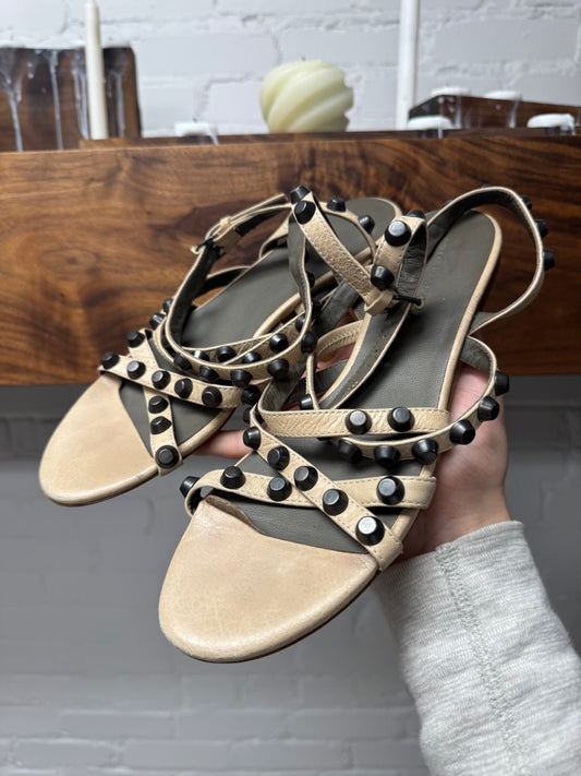 Balenciaga Studded ‘Wraparound’ Leather Sandal Flats