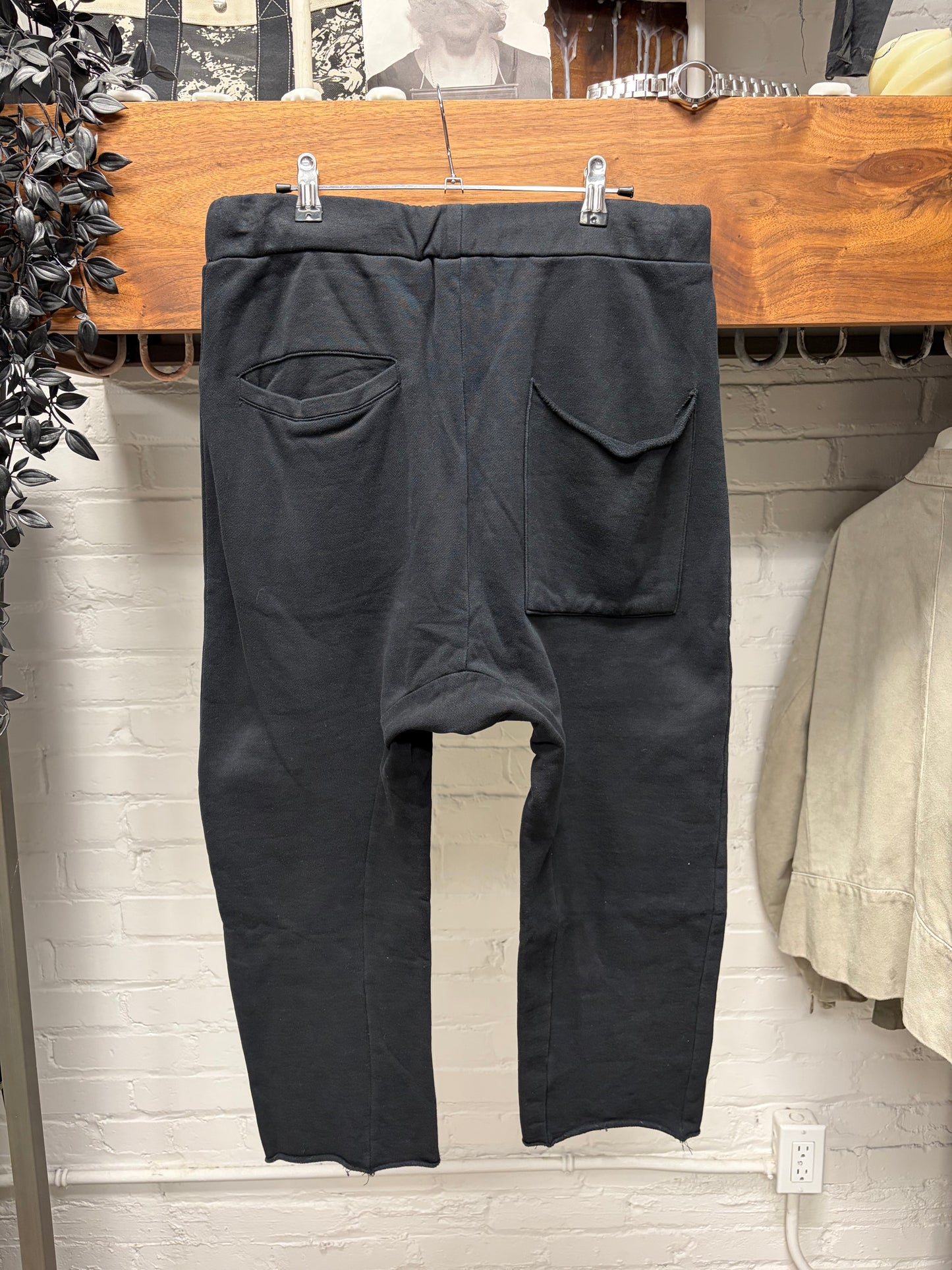 Thom Krom Drop Crotch ‘Pod’ Black Cotton Drawstring Shorts