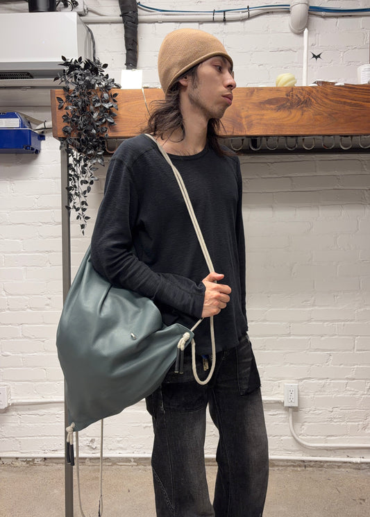 AW2022 Rick Owens ‘Strobe’ Teal/Pearl Leather Drawstring Backpack