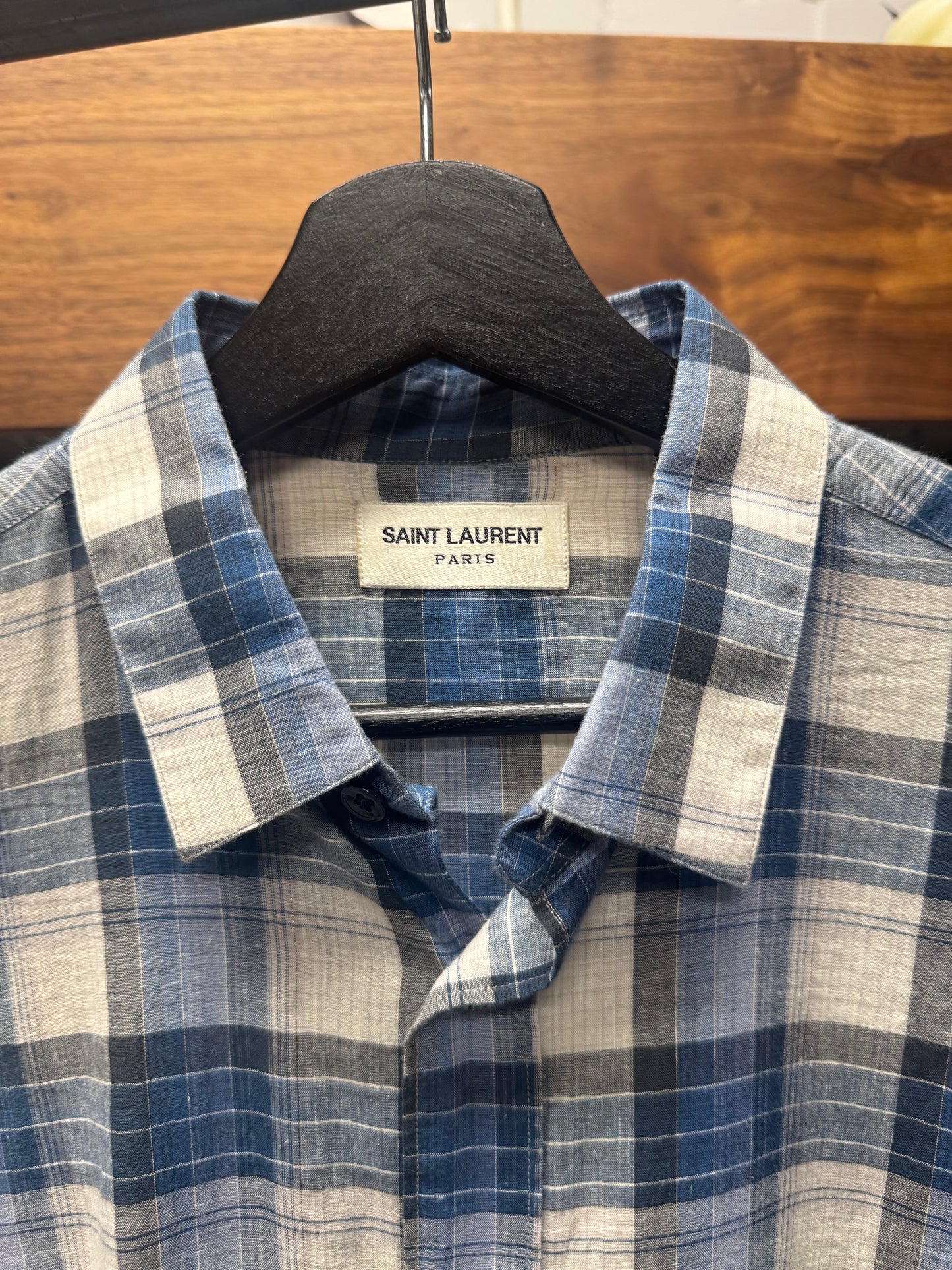 Saint Laurent Blue/White Sheer Plaid Flannel