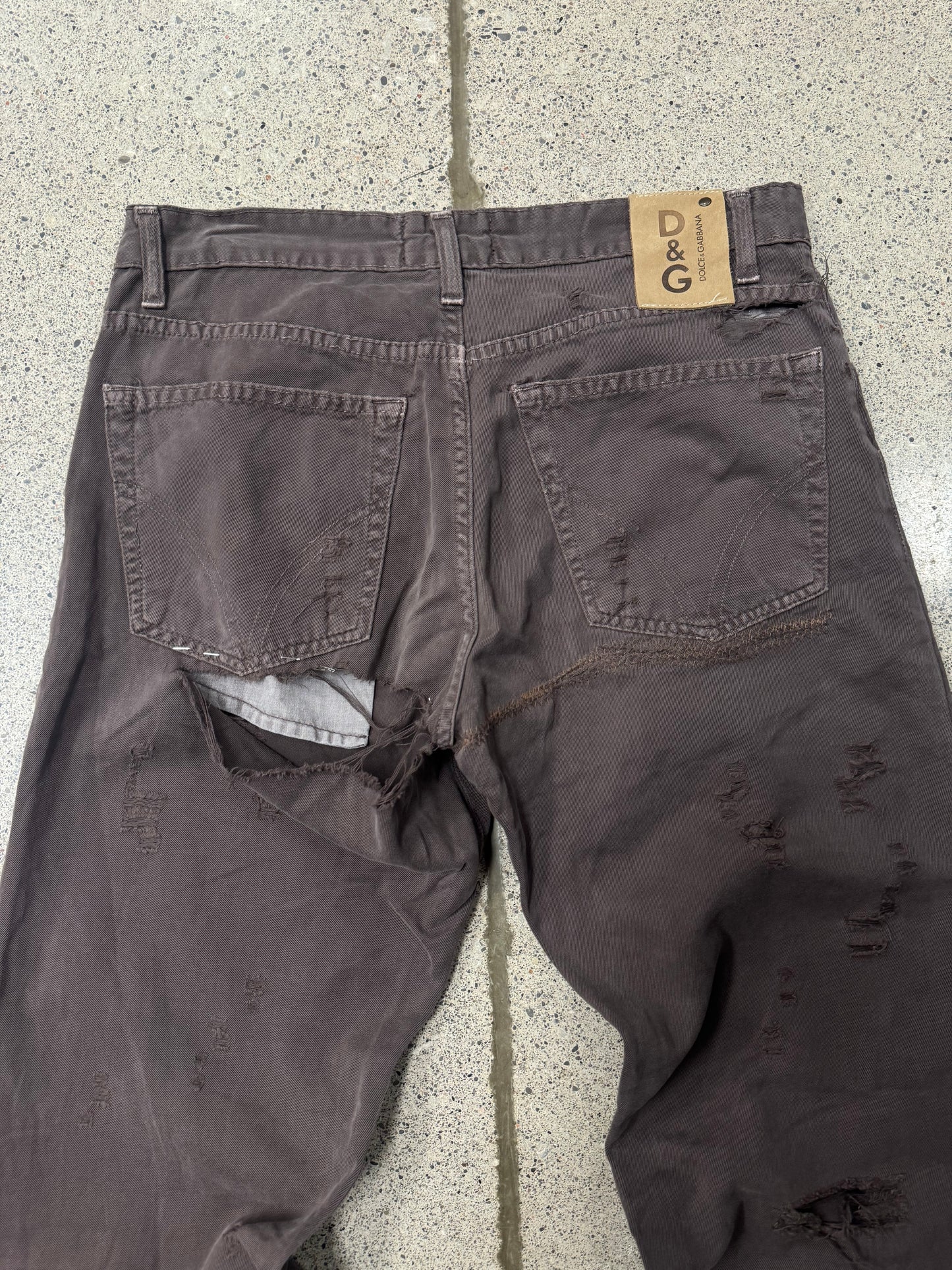 2000s Dolce & Gabbana Distressed Brown Bootcut Denim
