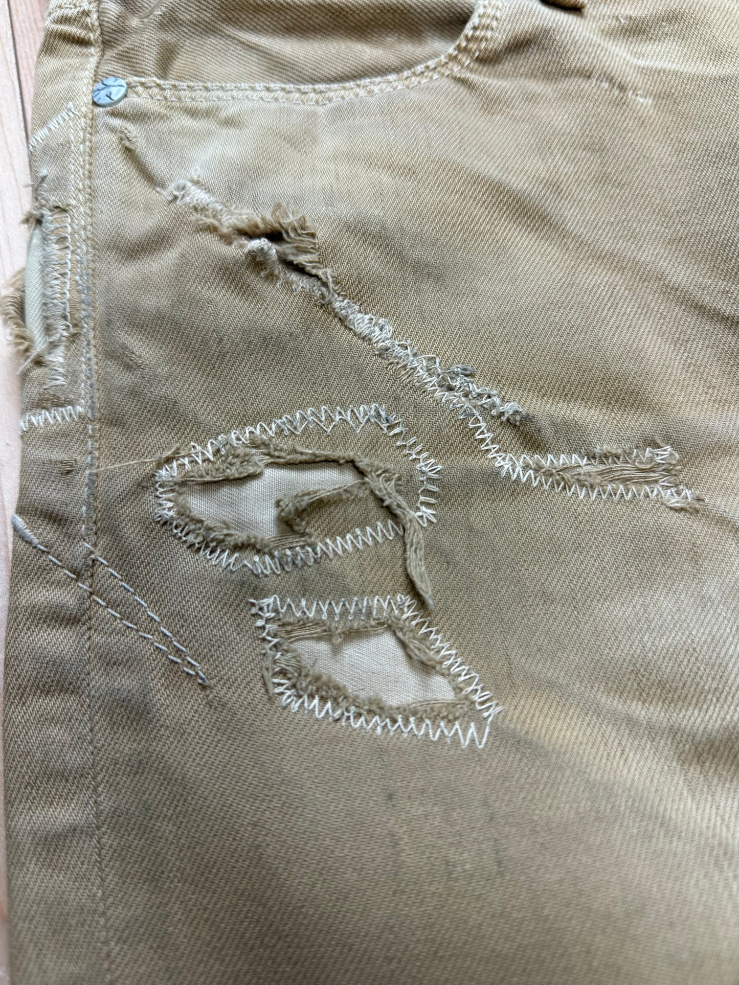 Fuga ‘Sand Brown’ Distressed Flared Denim