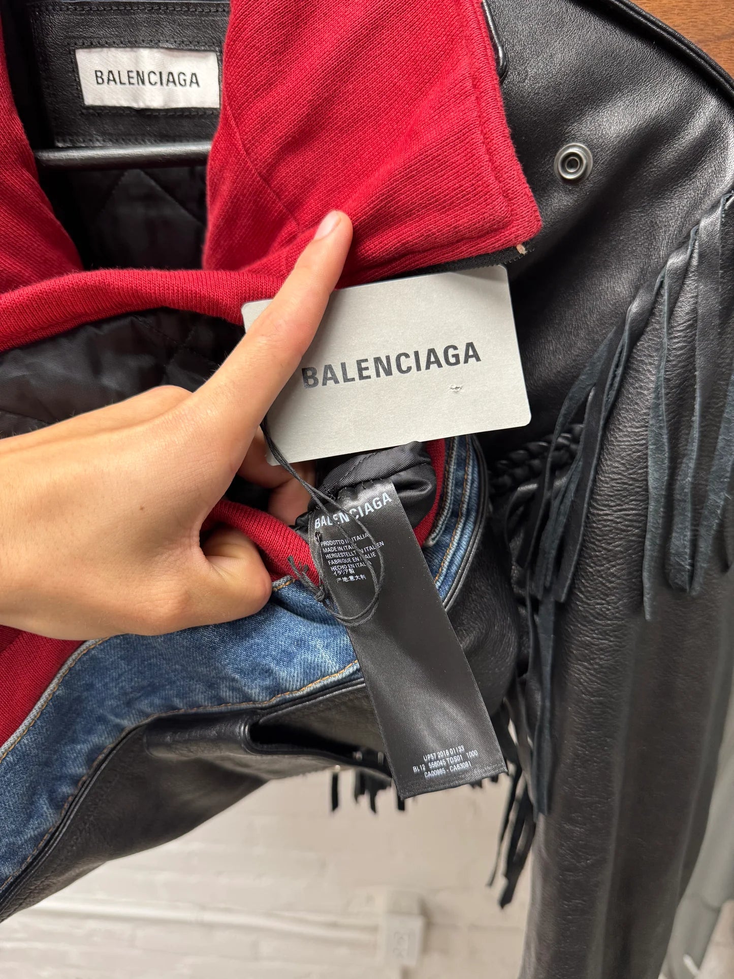 AW2018 Balenciaga ‘Triple Layer’ Denim/Sweatshirt/Leather Fringe Jacket