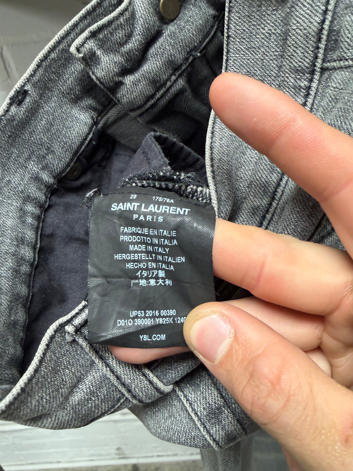 2016 Saint Laurent by Hedi Slimane ‘Black Chain’ Grey D02 Skinny Jeans